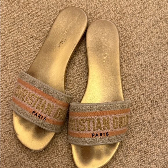 Dior Gold and Tan Women's Slippers - Picture 1 of 8
